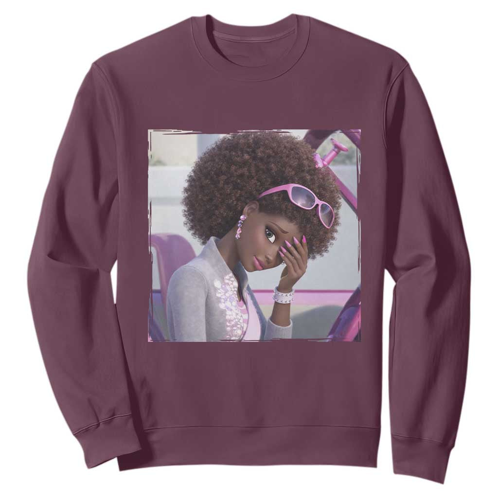 Disgusted Black Doll Meme Sweatshirt Funny Sassy Reaction Afro Girl With Attitude TS10 Maroon Print Your Wear