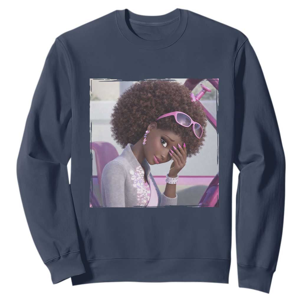 Disgusted Black Doll Meme Sweatshirt Funny Sassy Reaction Afro Girl With Attitude TS10 Navy Print Your Wear