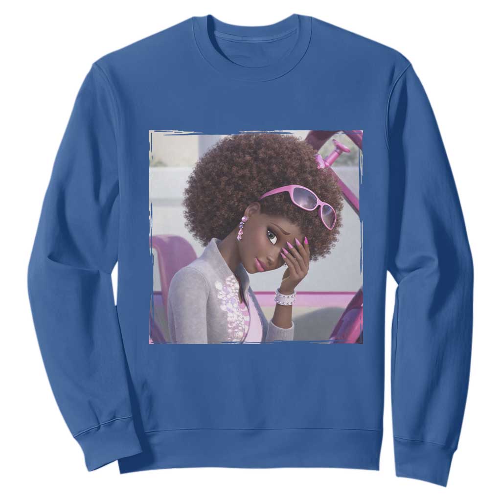 Disgusted Black Doll Meme Sweatshirt Funny Sassy Reaction Afro Girl With Attitude TS10 Royal Blue Print Your Wear