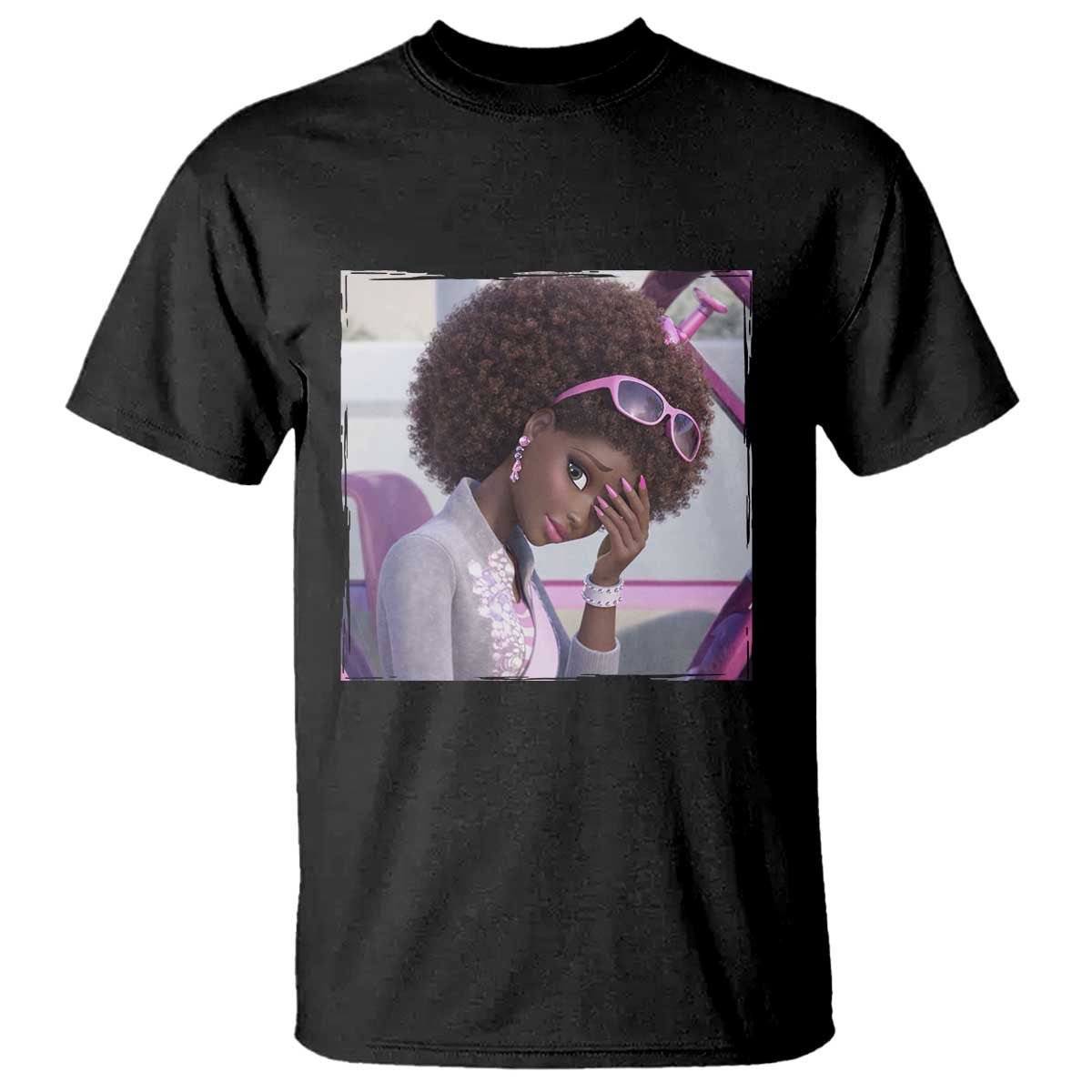 Disgusted Black Doll Meme T Shirt Funny Sassy Reaction Afro Girl With Attitude TS10 Black Print Your Wear