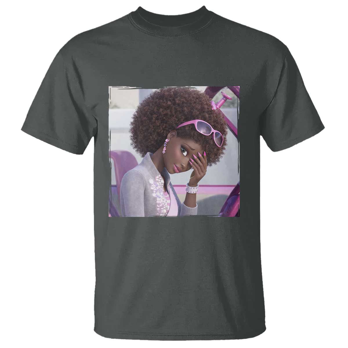 Disgusted Black Doll Meme T Shirt Funny Sassy Reaction Afro Girl With Attitude TS10 Dark Heather Print Your Wear