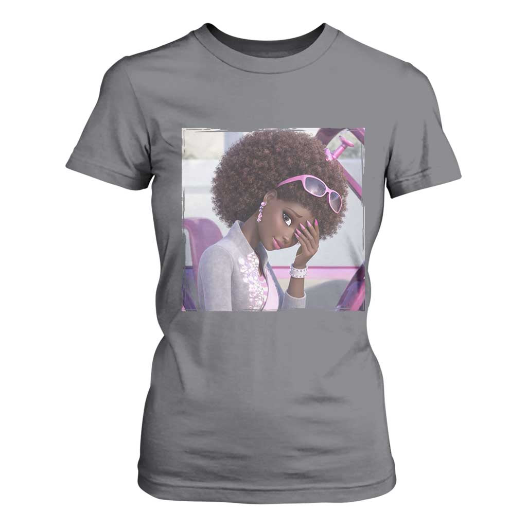 Disgusted Black Doll Meme T Shirt For Women Funny Sassy Reaction Afro Girl With Attitude TS10 Charcoal Print Your Wear