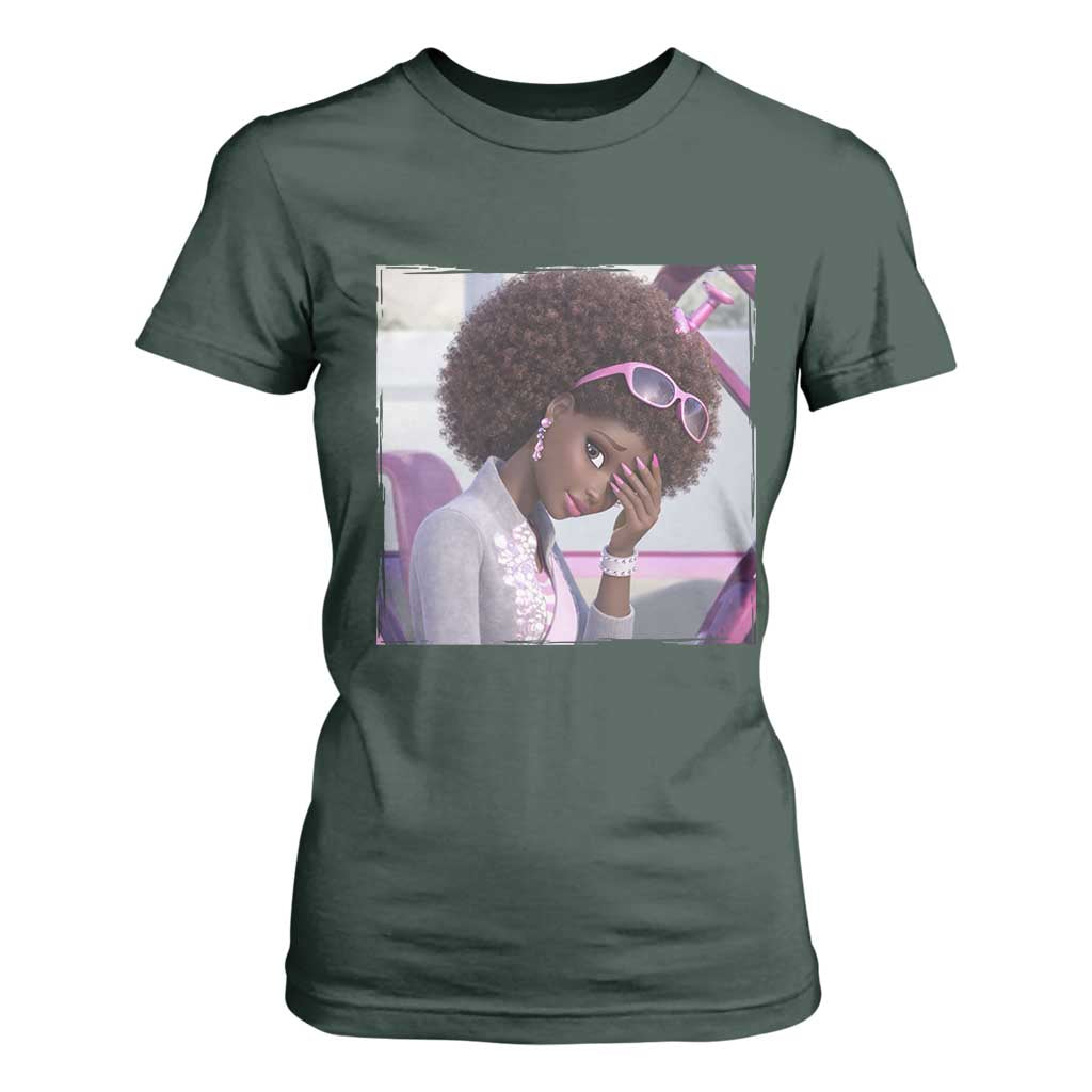 Disgusted Black Doll Meme T Shirt For Women Funny Sassy Reaction Afro Girl With Attitude TS10 Dark Forest Green Print Your Wear
