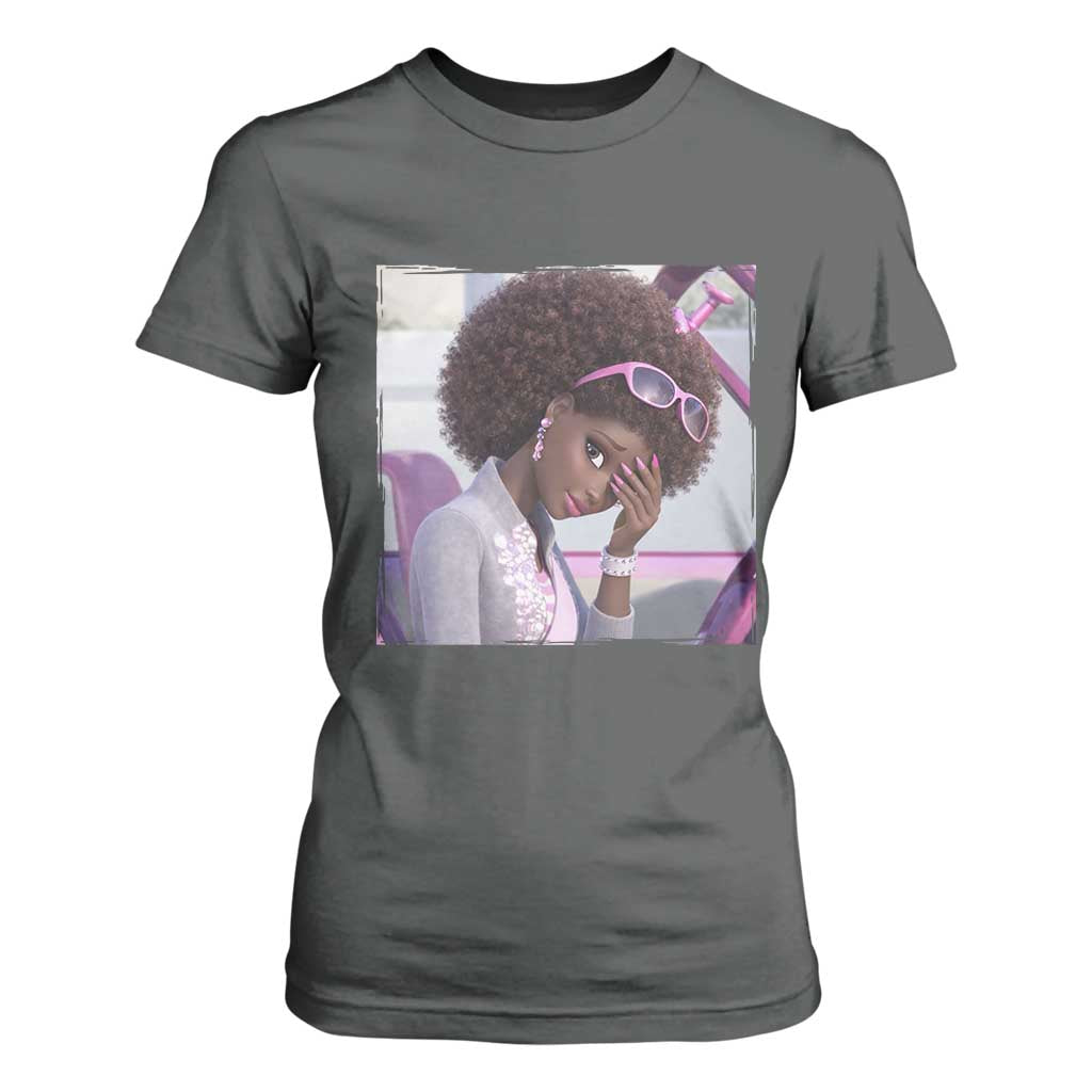 Disgusted Black Doll Meme T Shirt For Women Funny Sassy Reaction Afro Girl With Attitude TS10 Dark Heather Print Your Wear