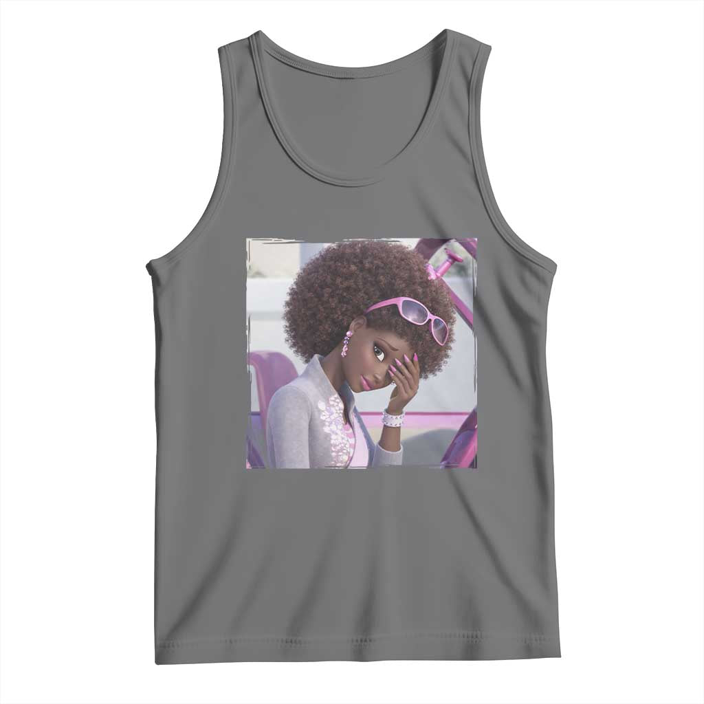 Disgusted Black Doll Meme Tank Top Funny Sassy Reaction Afro Girl With Attitude TS10 Black Heather Print Your Wear