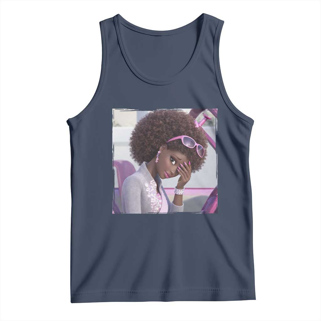 Disgusted Black Doll Meme Tank Top Funny Sassy Reaction Afro Girl With Attitude TS10 Navy Print Your Wear