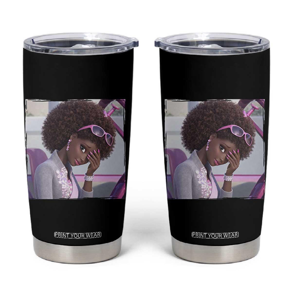 Disgusted Black Doll Meme Tumbler Cup Funny Sassy Reaction Afro Girl With Attitude TS10 Black Print Your Wear