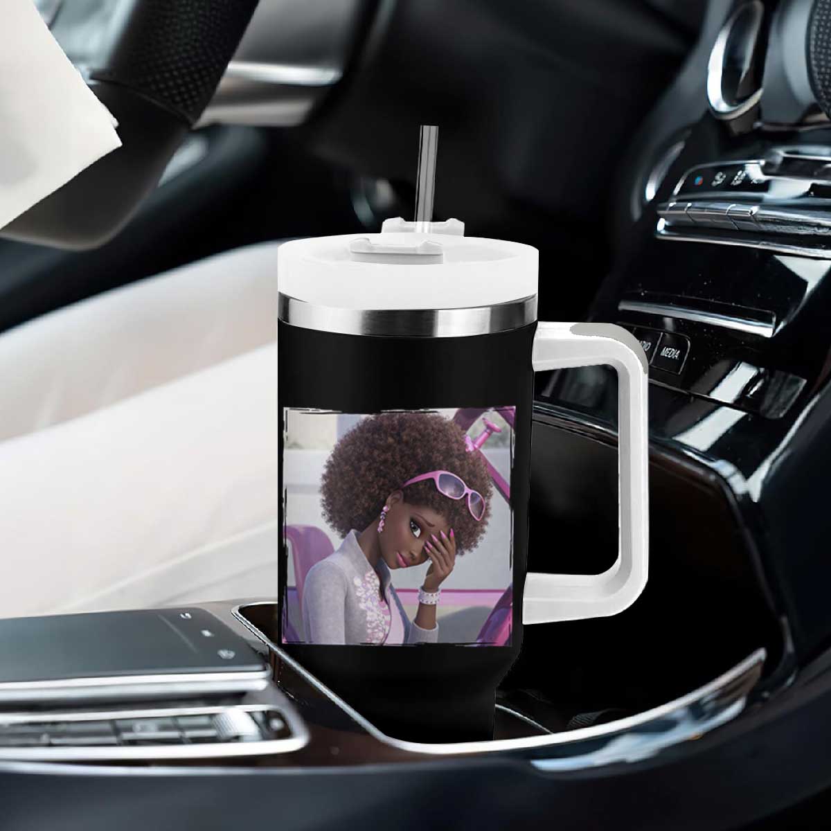Disgusted Black Doll Meme Tumbler With Handle Funny Sassy Reaction Afro Girl With Attitude TS10 Print Your Wear