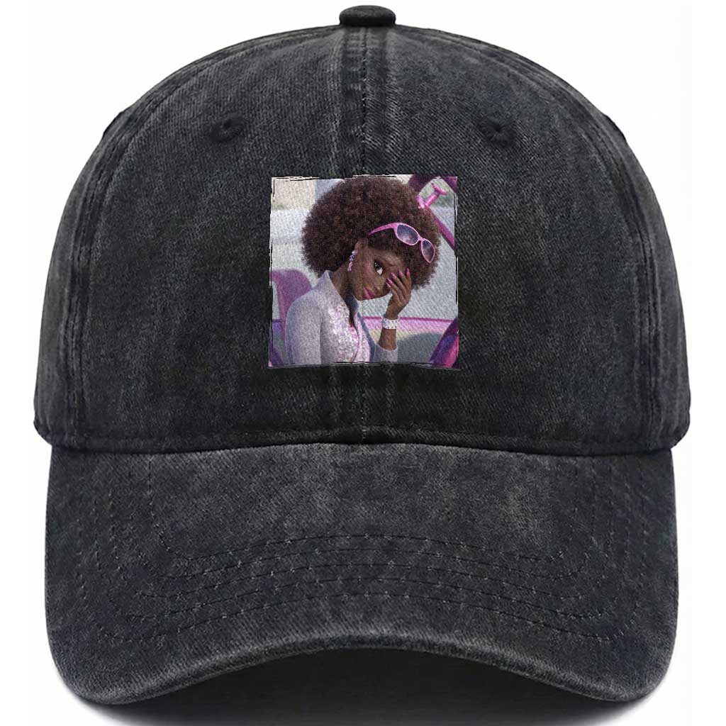 Disgusted Black Doll Meme Washed Cotton Baseball Cap Funny Sassy Reaction Afro Girl With Attitude TS10 Print Your Wear