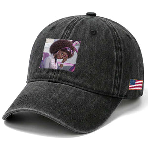 Disgusted Black Doll Meme Washed Cotton Baseball Cap Funny Sassy Reaction Afro Girl With Attitude TS10 Print Your Wear