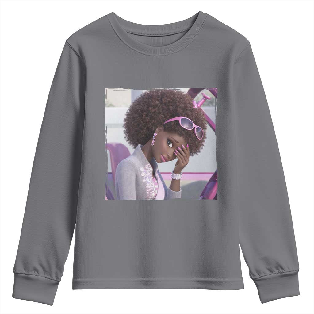 Disgusted Black Doll Meme Youth Sweatshirt Funny Sassy Reaction Afro Girl With Attitude TS10 Charcoal Print Your Wear