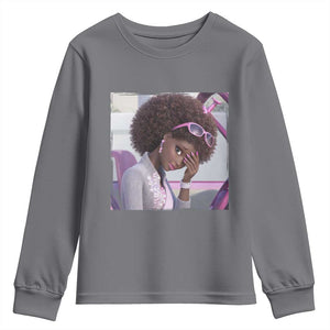 Disgusted Black Doll Meme Youth Sweatshirt Funny Sassy Reaction Afro Girl With Attitude TS10 Charcoal Print Your Wear
