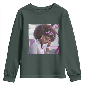 Disgusted Black Doll Meme Youth Sweatshirt Funny Sassy Reaction Afro Girl With Attitude TS10 Dark Forest Green Print Your Wear
