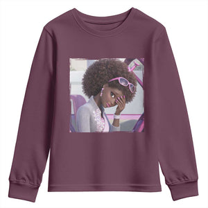 Disgusted Black Doll Meme Youth Sweatshirt Funny Sassy Reaction Afro Girl With Attitude TS10 Maroon Print Your Wear