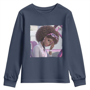 Disgusted Black Doll Meme Youth Sweatshirt Funny Sassy Reaction Afro Girl With Attitude TS10 Navy Print Your Wear