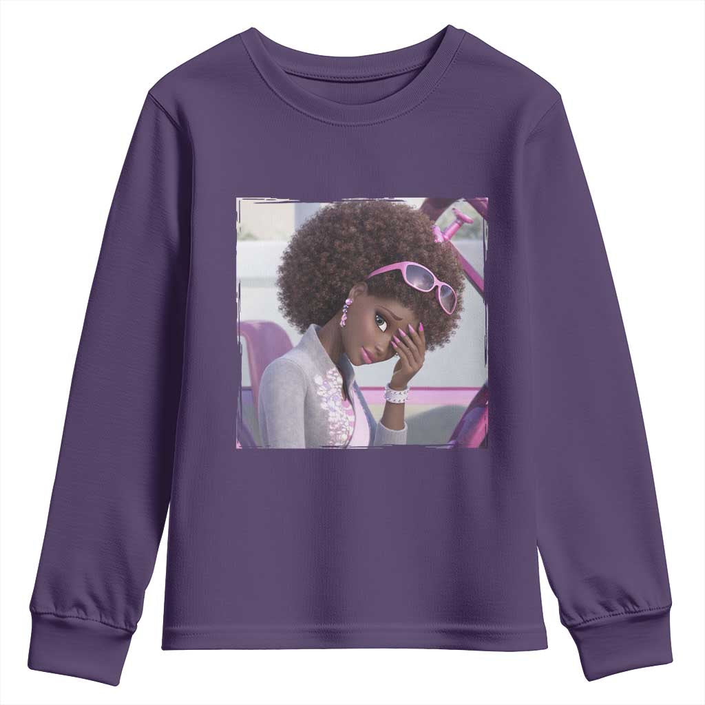 Disgusted Black Doll Meme Youth Sweatshirt Funny Sassy Reaction Afro Girl With Attitude TS10 Purple Print Your Wear