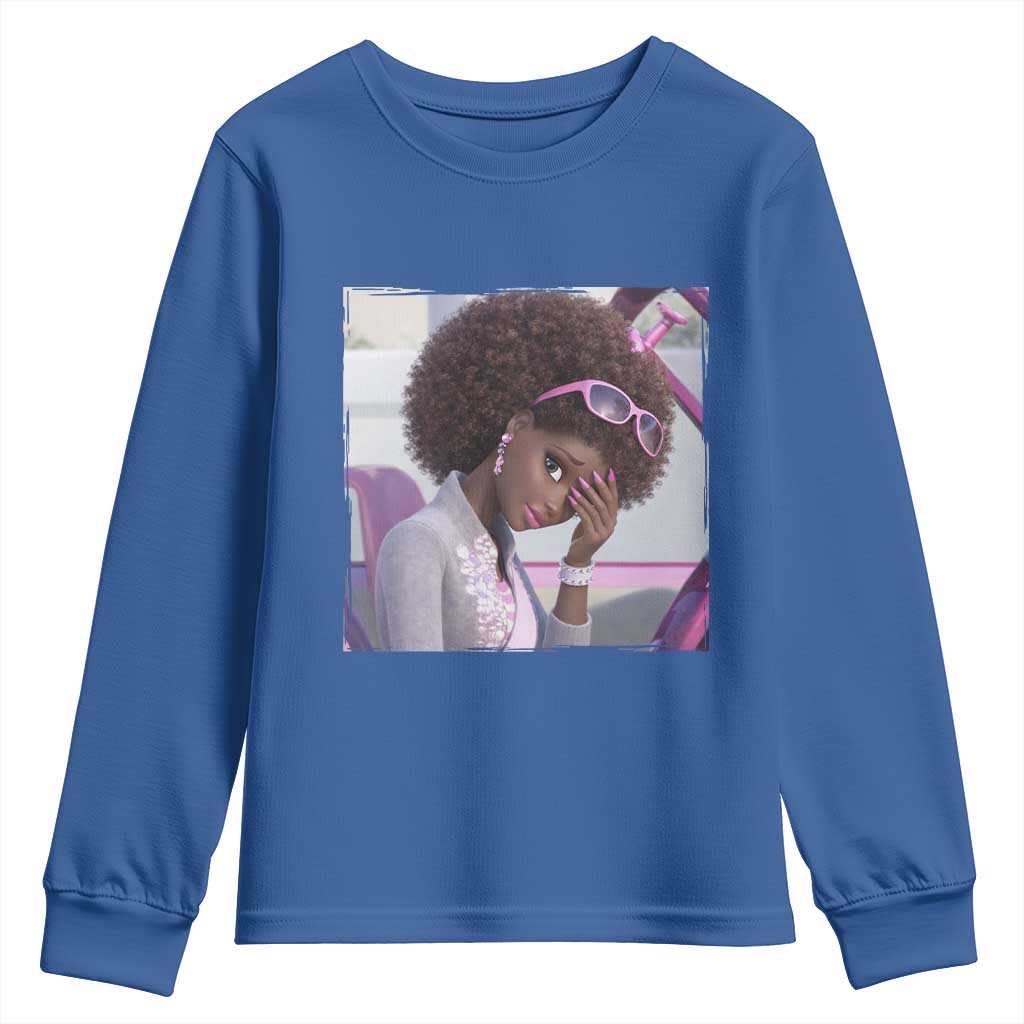 Disgusted Black Doll Meme Youth Sweatshirt Funny Sassy Reaction Afro Girl With Attitude TS10 Royal Blue Print Your Wear