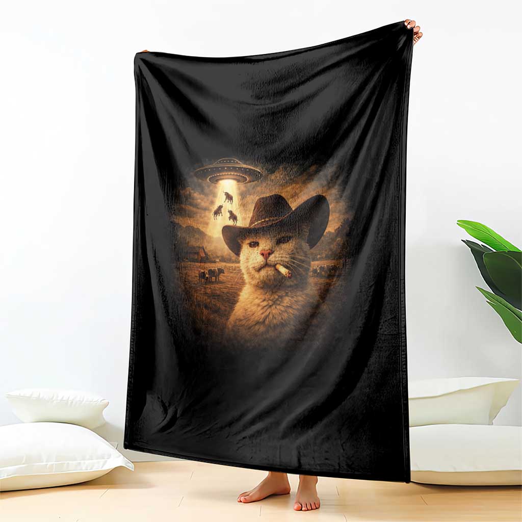 Funny Cowboy Cat UFO Throw Blanket Retro Western Rodeo Meme Cats Lover Gift TS10 Print Your Wear