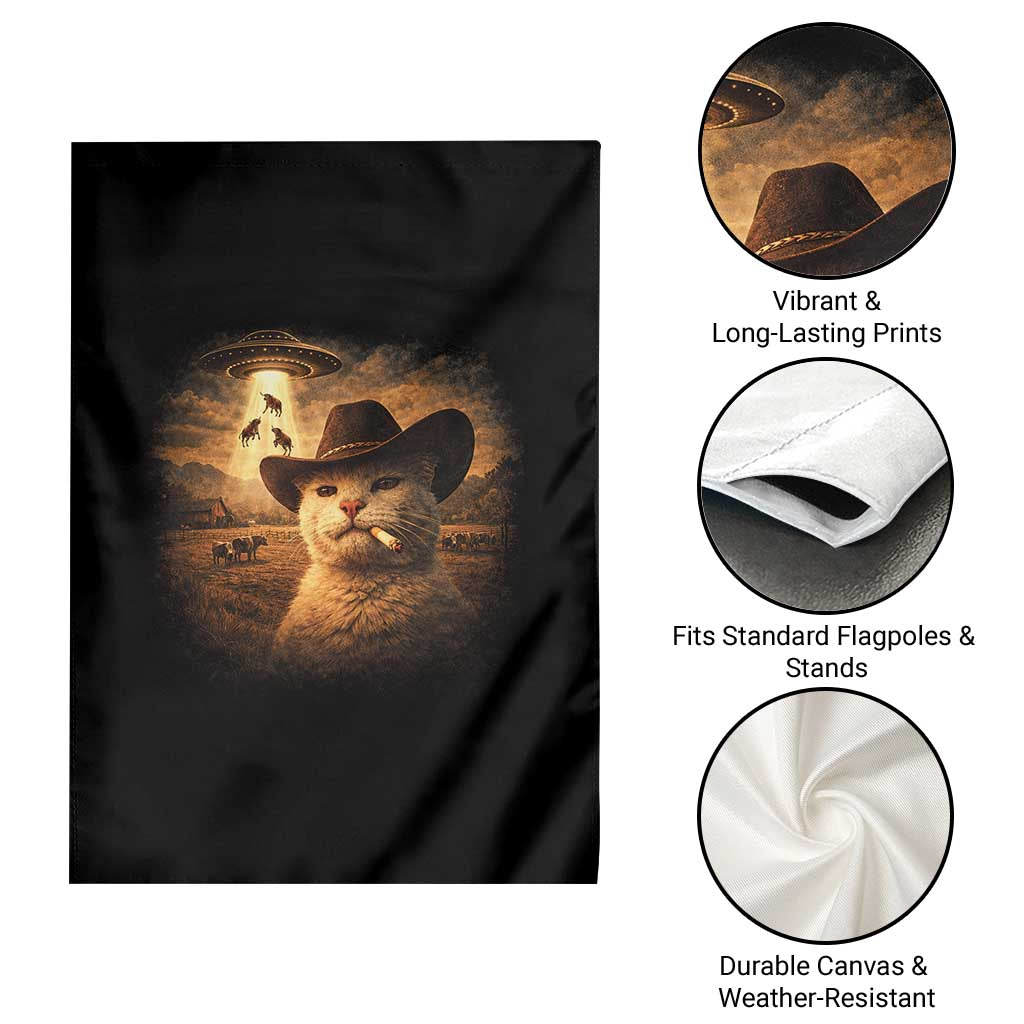 Funny Cowboy Cat UFO Garden Flag Retro Western Rodeo Meme Cats Lover Gift TS10 Print Your Wear