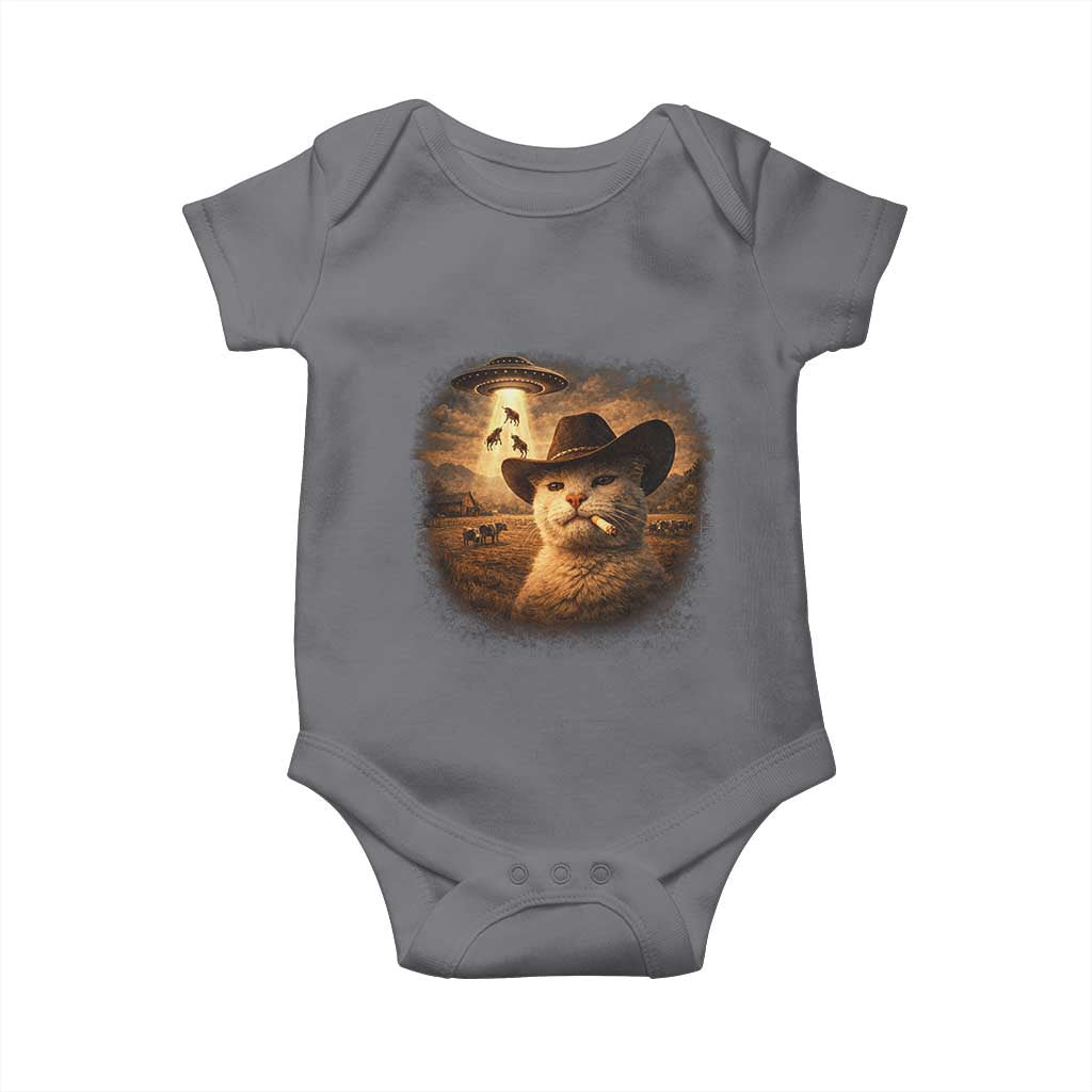Funny Cowboy Cat UFO Baby Onesie Retro Western Rodeo Meme Cats Lover Gift TS10 Charcoal Print Your Wear