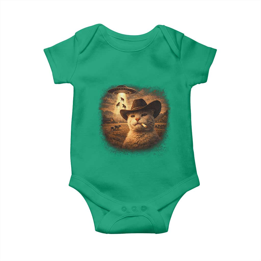 Funny Cowboy Cat UFO Baby Onesie Retro Western Rodeo Meme Cats Lover Gift TS10 Irish Green Print Your Wear