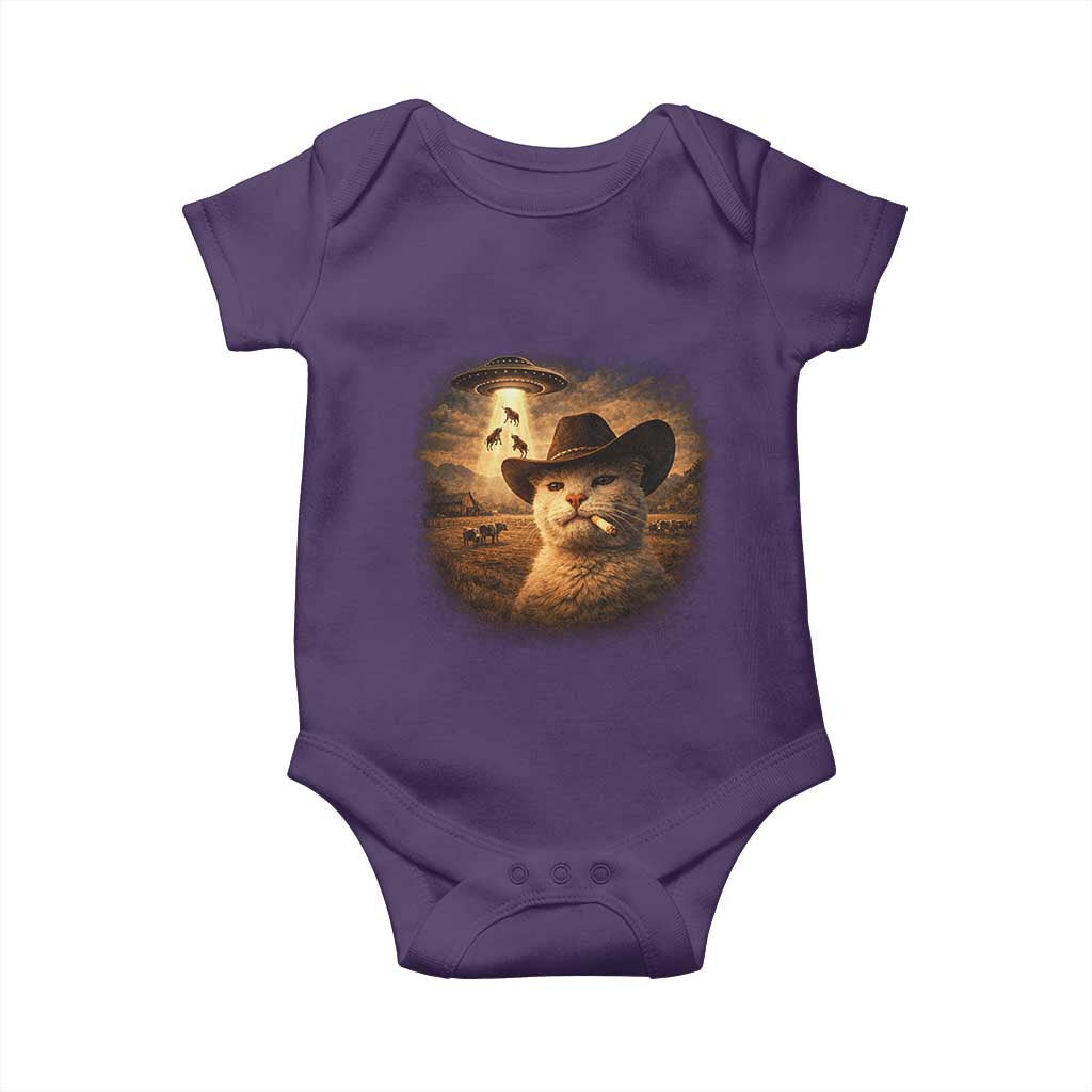 Funny Cowboy Cat UFO Baby Onesie Retro Western Rodeo Meme Cats Lover Gift TS10 Purple Print Your Wear