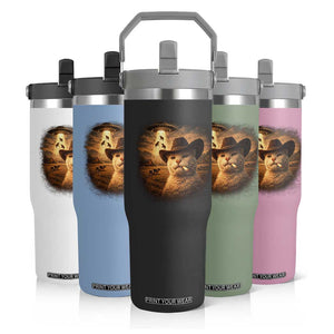 Funny Cowboy Cat UFO Flip Straw Tumbler Retro Western Rodeo Meme Cats Lover Gift TS10 Print Your Wear