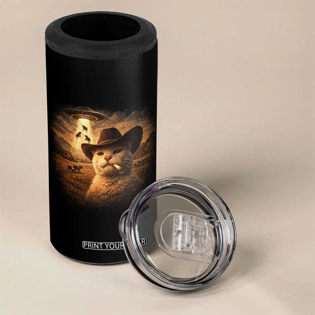 Funny Cowboy Cat UFO 4 in 1 Can Cooler Tumbler Retro Western Rodeo Meme Cats Lover Gift TS10 Print Your Wear