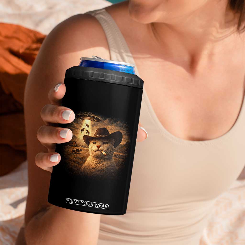 Funny Cowboy Cat UFO 4 in 1 Can Cooler Tumbler Retro Western Rodeo Meme Cats Lover Gift TS10 Print Your Wear