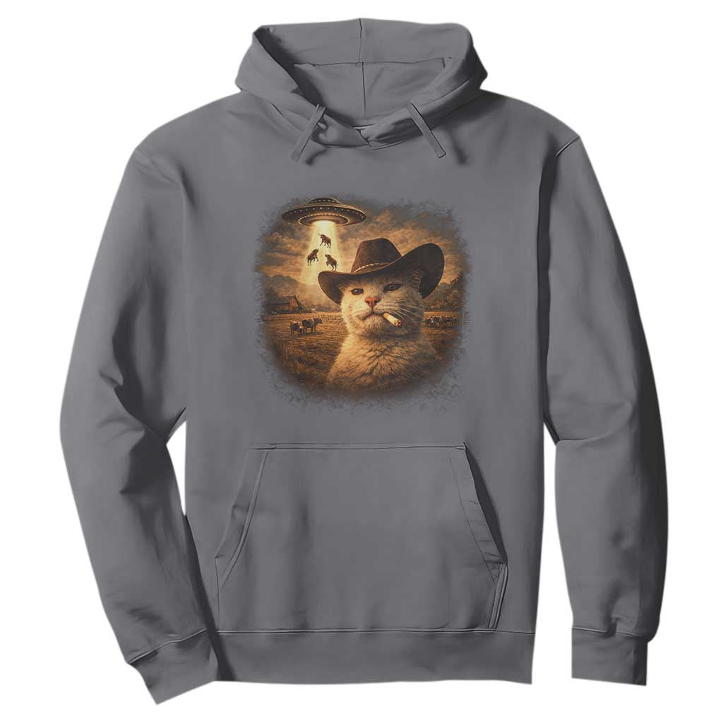 Funny Cowboy Cat UFO Hoodie Retro Western Rodeo Meme Cats Lover Gift TS10 Charcoal Print Your Wear