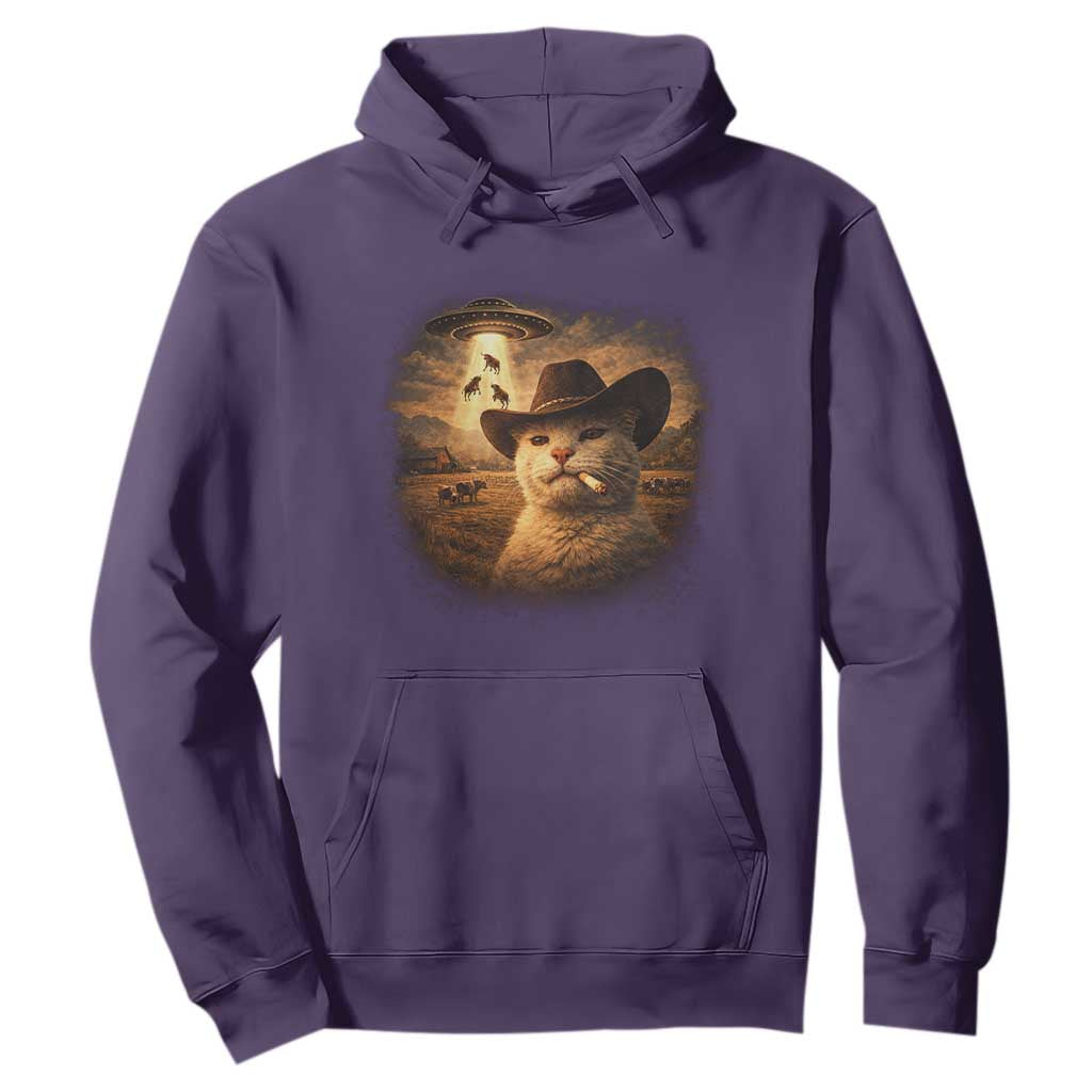 Funny Cowboy Cat UFO Hoodie Retro Western Rodeo Meme Cats Lover Gift TS10 Purple Print Your Wear
