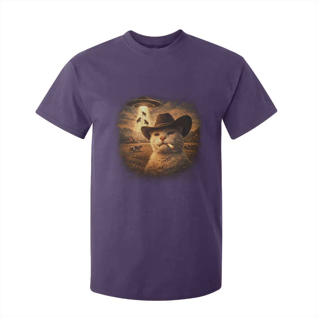 Funny Cowboy Cat UFO T Shirt For Kid Retro Western Rodeo Meme Cats Lover Gift TS10 Purple Print Your Wear