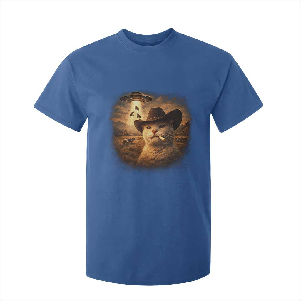 Funny Cowboy Cat UFO T Shirt For Kid Retro Western Rodeo Meme Cats Lover Gift TS10 Royal Blue Print Your Wear