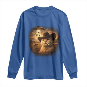 Funny Cowboy Cat UFO Long Sleeve Shirt Retro Western Rodeo Meme Cats Lover Gift TS10 Royal Blue Print Your Wear