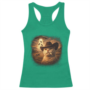 Funny Cowboy Cat UFO Racerback Tank Top Retro Western Rodeo Meme Cats Lover Gift TS10 Irish Green Print Your Wear