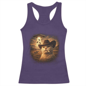 Funny Cowboy Cat UFO Racerback Tank Top Retro Western Rodeo Meme Cats Lover Gift TS10 Purple Print Your Wear