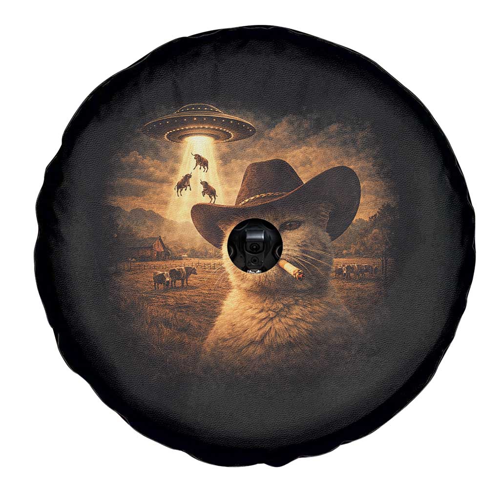 Funny Cowboy Cat UFO Spare Tire Cover Retro Western Rodeo Meme Cats Lover Gift TS10 Print Your Wear