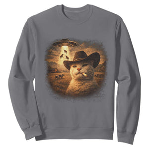 Funny Cowboy Cat UFO Sweatshirt Retro Western Rodeo Meme Cats Lover Gift TS10 Charcoal Print Your Wear