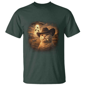 Funny Cowboy Cat UFO T Shirt Retro Western Rodeo Meme Cats Lover Gift TS10 Dark Forest Green Print Your Wear