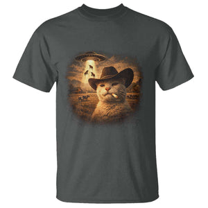 Funny Cowboy Cat UFO T Shirt Retro Western Rodeo Meme Cats Lover Gift TS10 Dark Heather Print Your Wear