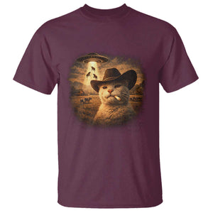 Funny Cowboy Cat UFO T Shirt Retro Western Rodeo Meme Cats Lover Gift TS10 Maroon Print Your Wear