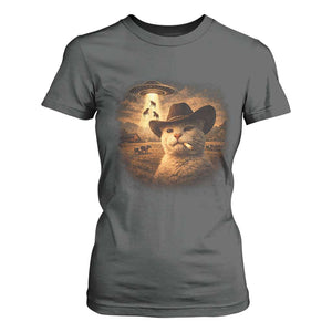 Funny Cowboy Cat UFO T Shirt For Women Retro Western Rodeo Meme Cats Lover Gift TS10 Dark Heather Print Your Wear