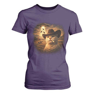 Funny Cowboy Cat UFO T Shirt For Women Retro Western Rodeo Meme Cats Lover Gift TS10 Purple Print Your Wear