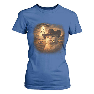 Funny Cowboy Cat UFO T Shirt For Women Retro Western Rodeo Meme Cats Lover Gift TS10 Royal Blue Print Your Wear