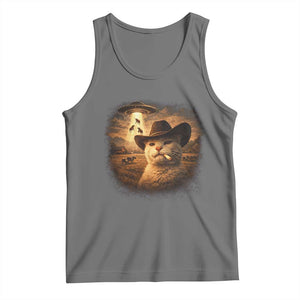 Funny Cowboy Cat UFO Tank Top Retro Western Rodeo Meme Cats Lover Gift TS10 Black Heather Print Your Wear