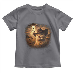Funny Cowboy Cat UFO Toddler T Shirt Retro Western Rodeo Meme Cats Lover Gift TS10 Charcoal Print Your Wear