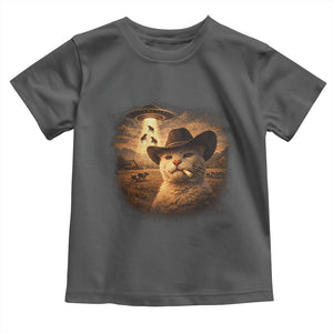 Funny Cowboy Cat UFO Toddler T Shirt Retro Western Rodeo Meme Cats Lover Gift TS10 Dark Heather Print Your Wear