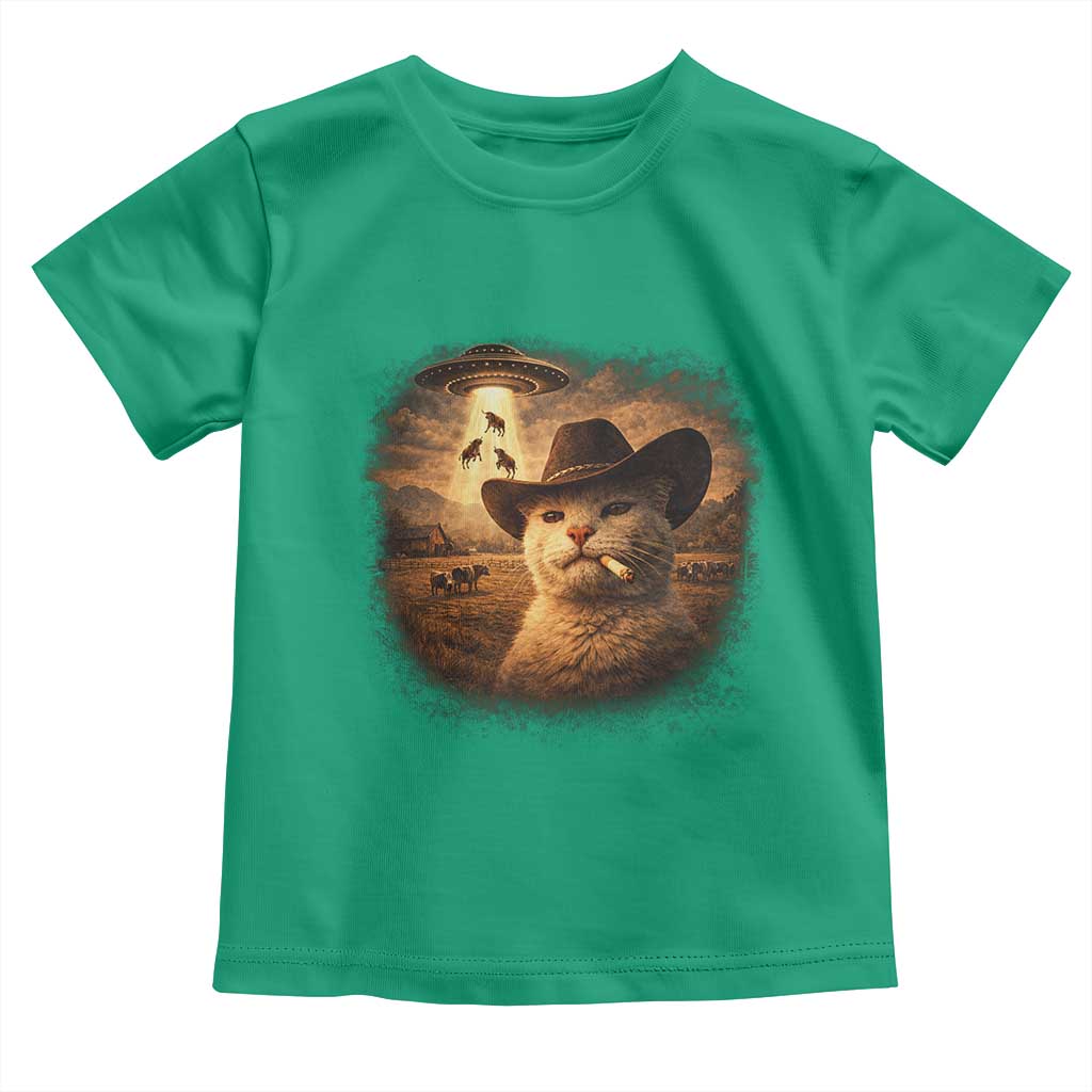 Funny Cowboy Cat UFO Toddler T Shirt Retro Western Rodeo Meme Cats Lover Gift TS10 Irish Green Print Your Wear