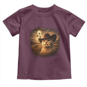Funny Cowboy Cat UFO Toddler T Shirt Retro Western Rodeo Meme Cats Lover Gift TS10 Maroon Print Your Wear
