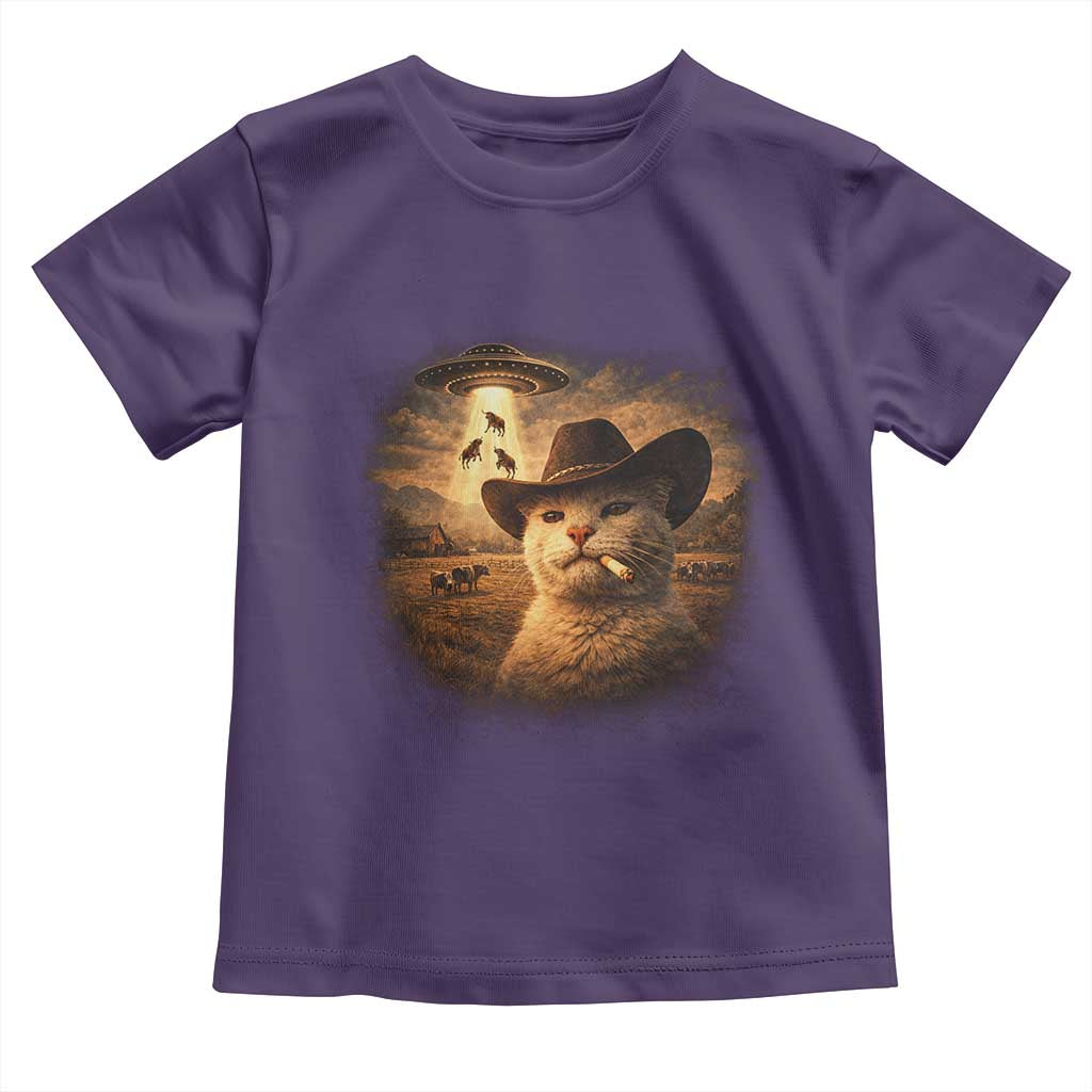 Funny Cowboy Cat UFO Toddler T Shirt Retro Western Rodeo Meme Cats Lover Gift TS10 Purple Print Your Wear